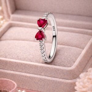 Size 7 Elegant Silver and Red Gemstone Ring NEW